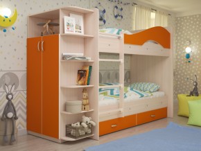 Кровать 2-х ярусная Мая с ящиками и шкафом на латофлексах оранж в Заречном - zarechnyj.magazinmebel.ru | фото