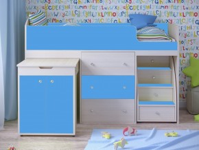 Кровать чердак Малыш 80х180 Дуб молочный, Голубой в Заречном - zarechnyj.magazinmebel.ru | фото