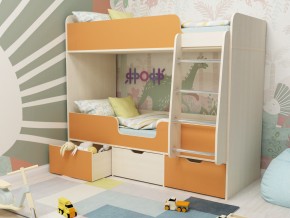 Кровать двухъярусная Малыш двойняшка дуб молочный-оранжевый в Заречном - zarechnyj.magazinmebel.ru | фото