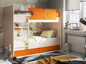 Кровать двухъярусная Тетрис латы с бортиками дуб млечный-оранжевый в Заречном - zarechnyj.magazinmebel.ru | фото - изображение 1
