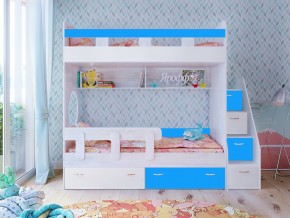 Кровать двухъярусная Юниор 1 винтерберг-белый с голубым в Заречном - zarechnyj.magazinmebel.ru | фото - изображение 1